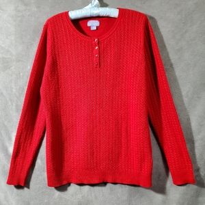Laura Scott Long Sleeve Baby Cable Knit Henley Sweater  Red Size L